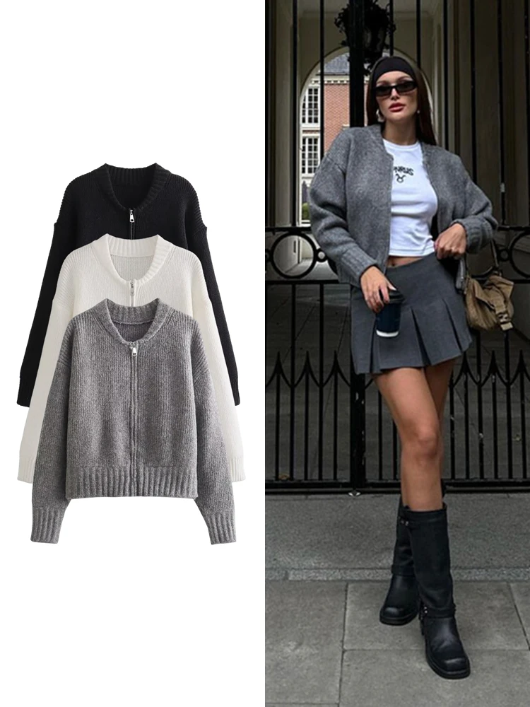 Traf Женский Кардиган С Длинными Рукавами И Круглым Вырезом Свитер High Street