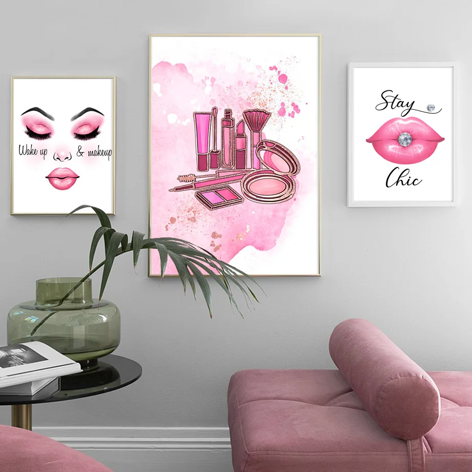 Модный дизайн макияж брови губы помада ресницы настенный художественный принт