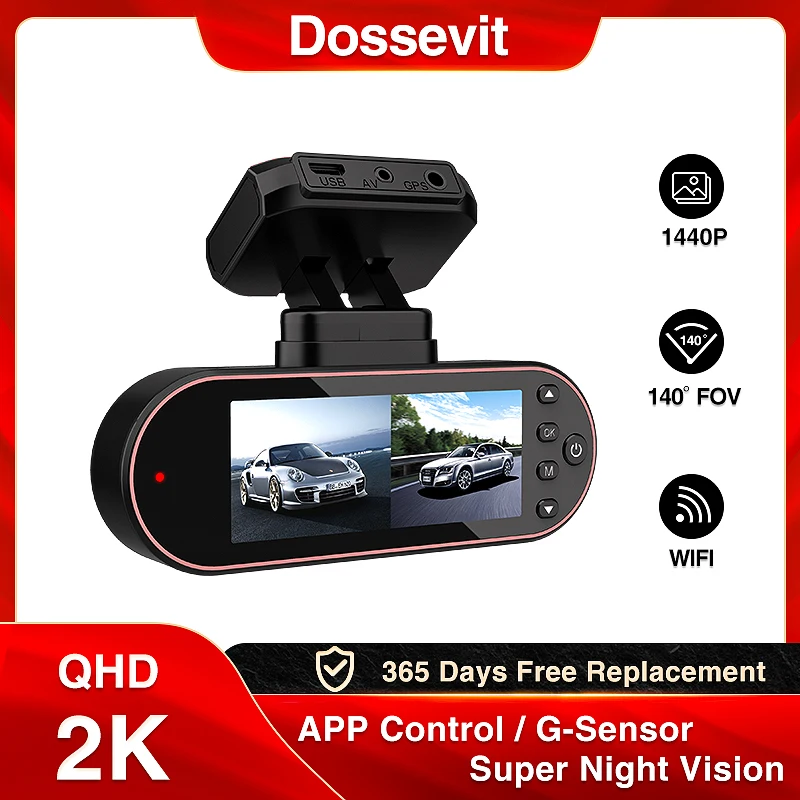 

Dossevit Dash Cam 1440P Mini Wifi Car DVR 3 Inch IPS Screen Night Vision Dual Lens Recorder Rear Camera 24H Parking Monitor