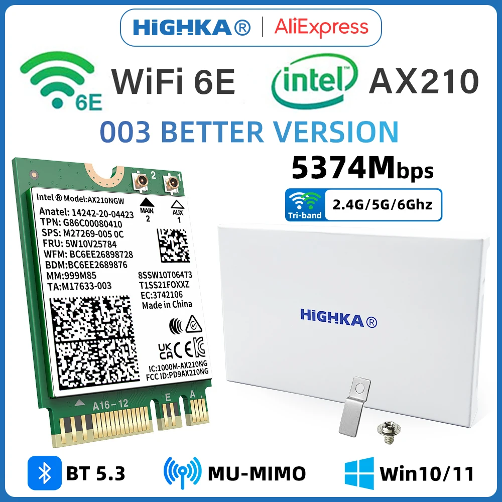 Трехдиапазонная Wi-Fi карта AX210NGW WiFi6E 6 ГГц сетевая Bluetooth 5 3 intel AX210 AX200 AC8265