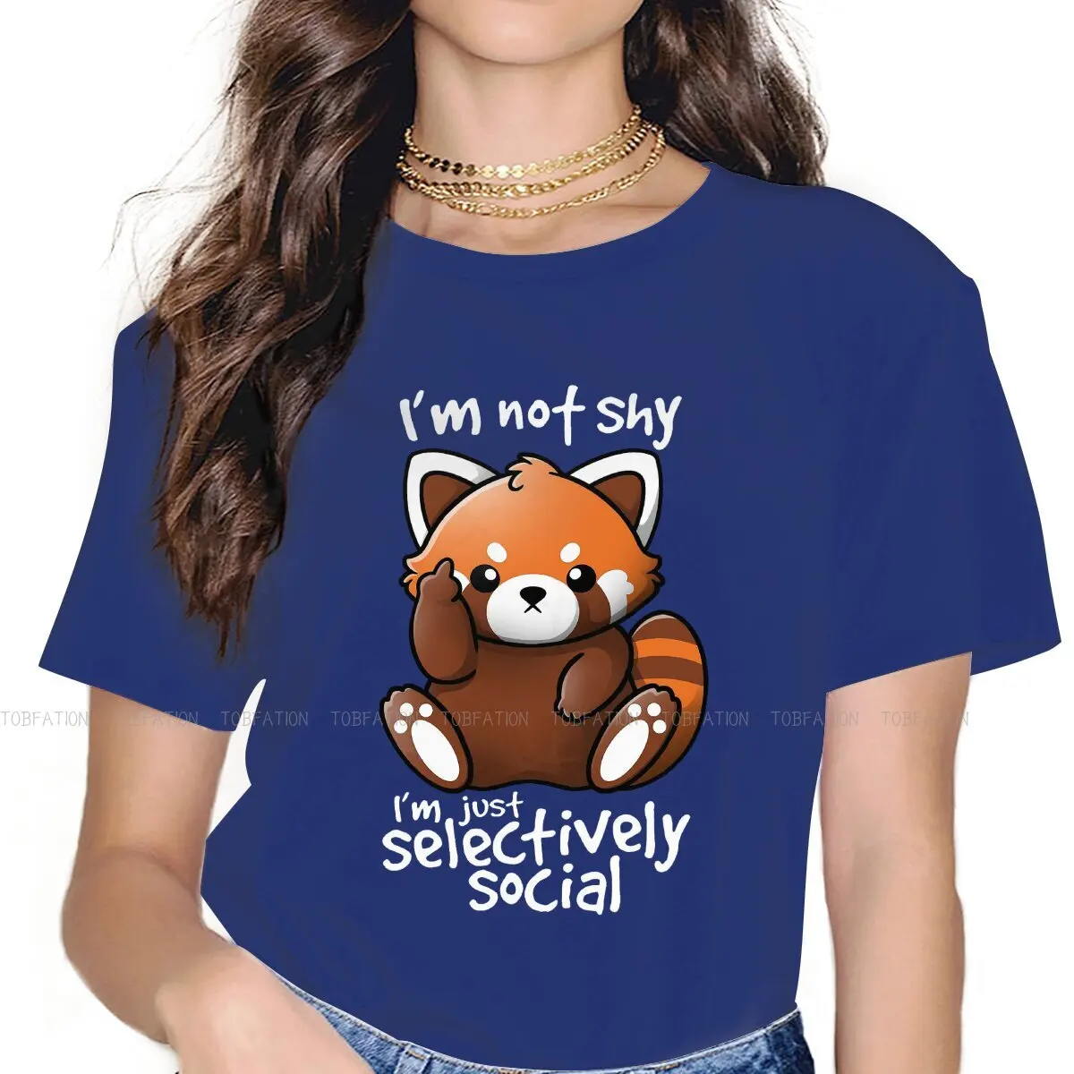 

Shy Newest TShirts Red Panda Ailurus Fulgens Woman Graphic Fabric Tops T Shirt O Neck