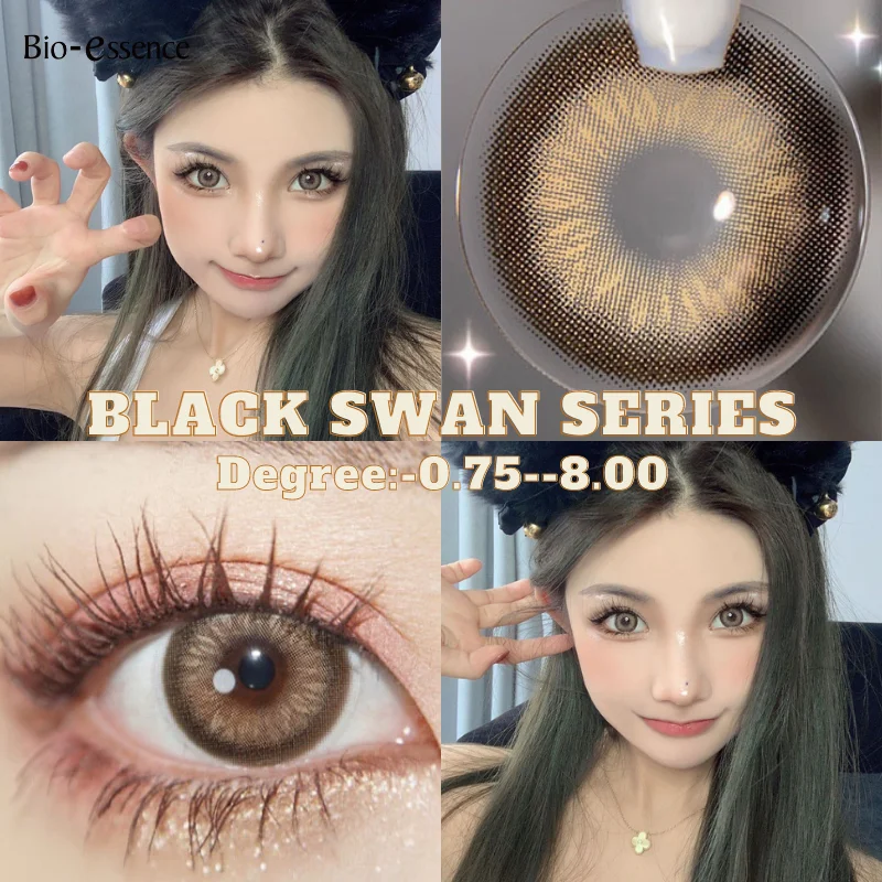 

Bio-essence 2pcs Colored Contacts Lens with Myopia Yearly Disposable Black Swan Series Big Eyes Contact Pupils Free Shipping