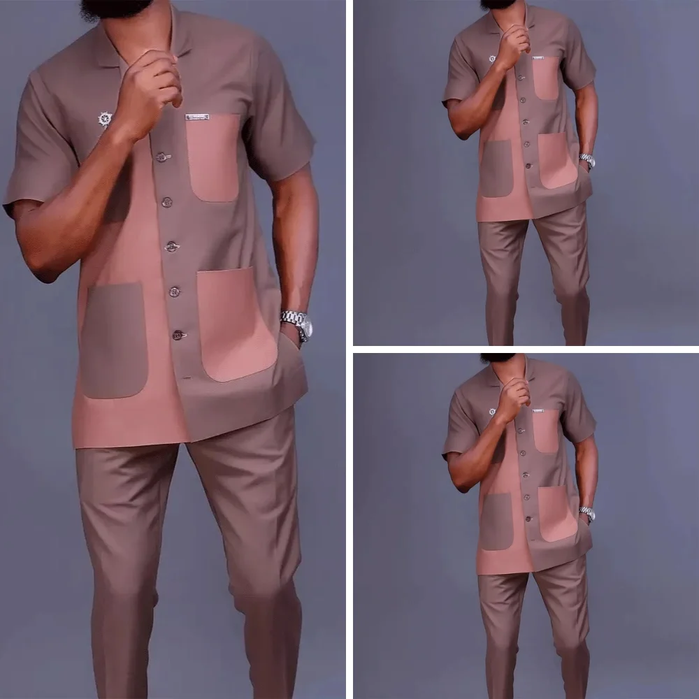 Африканская мужская одежда комплект из двух предметов с коротким рукавом