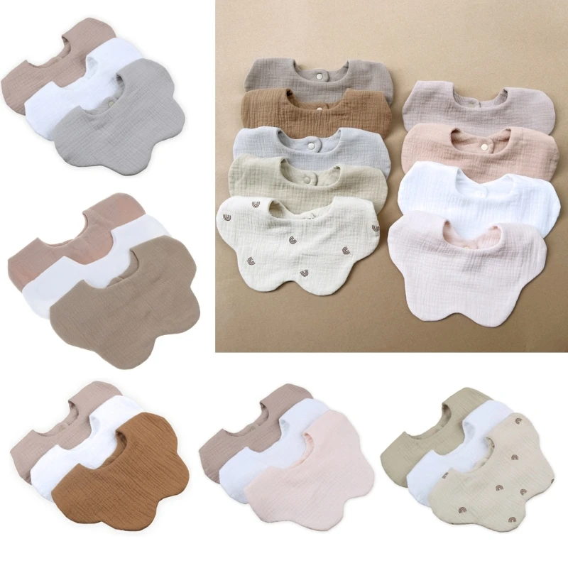 

3PCS Baby Drooling Bib Burp Cloth for 0-24 Months Infants Cotton Saliva Towel Unisex Breathable Baby Bibs for Newborn