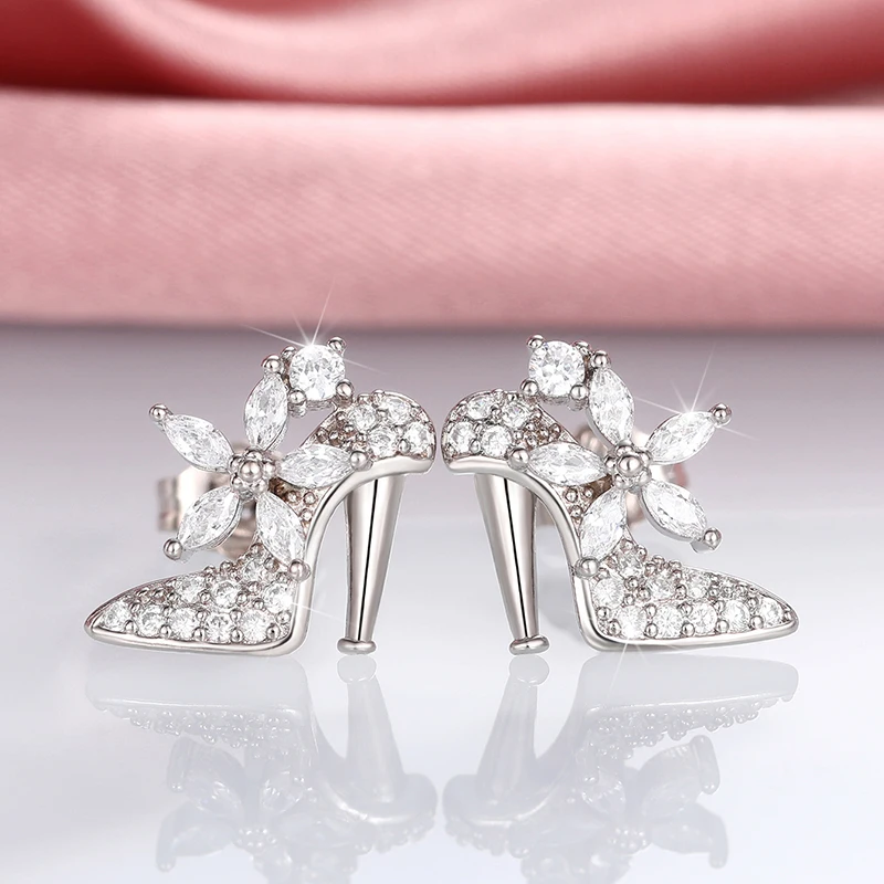 

New Chic High Heel-shaped Stud Earrings for Women Inlaid Dazzling CZ Stone Funny Girls Earrings Party Gift Statement Jewelry