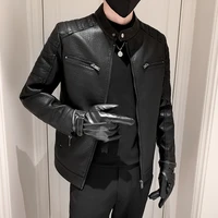 2022 men autumn brand new causal vintage leather jacket coat men spring outfit design motor biker pocket pu leather jacket s 4xl