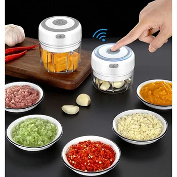 Mini trituradora de ajo eléctrica, máquina trituradora de verduras, Chile, carne, jengibre, con carga USB, utensilios de cocina, 100/250ml 2