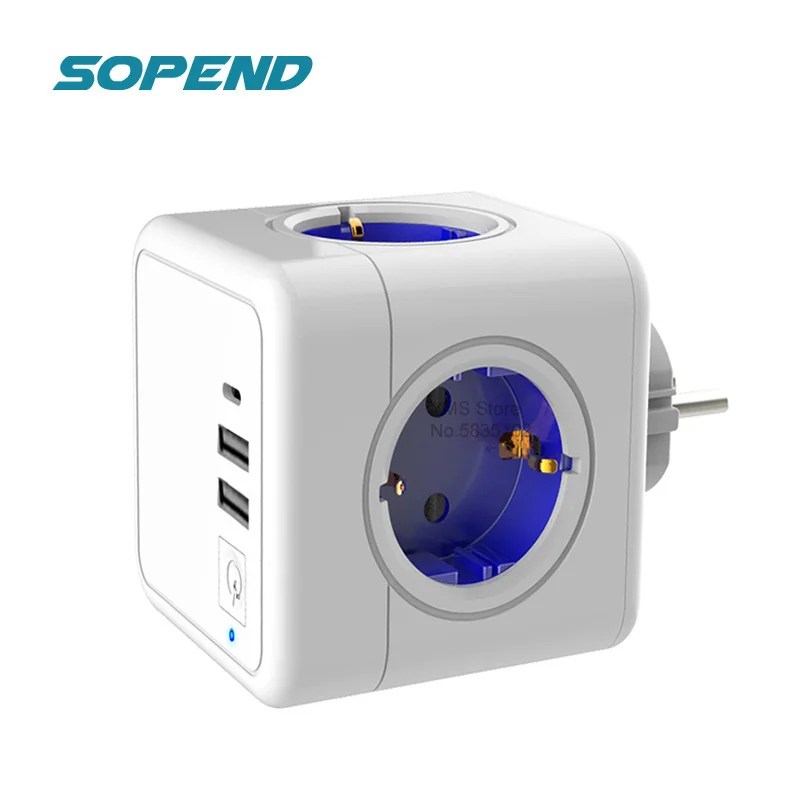 Удлинитель сетевой Sopend 220 В Usb C Pd 4 разъема Eu Kr Plug Переключатель Защита от
