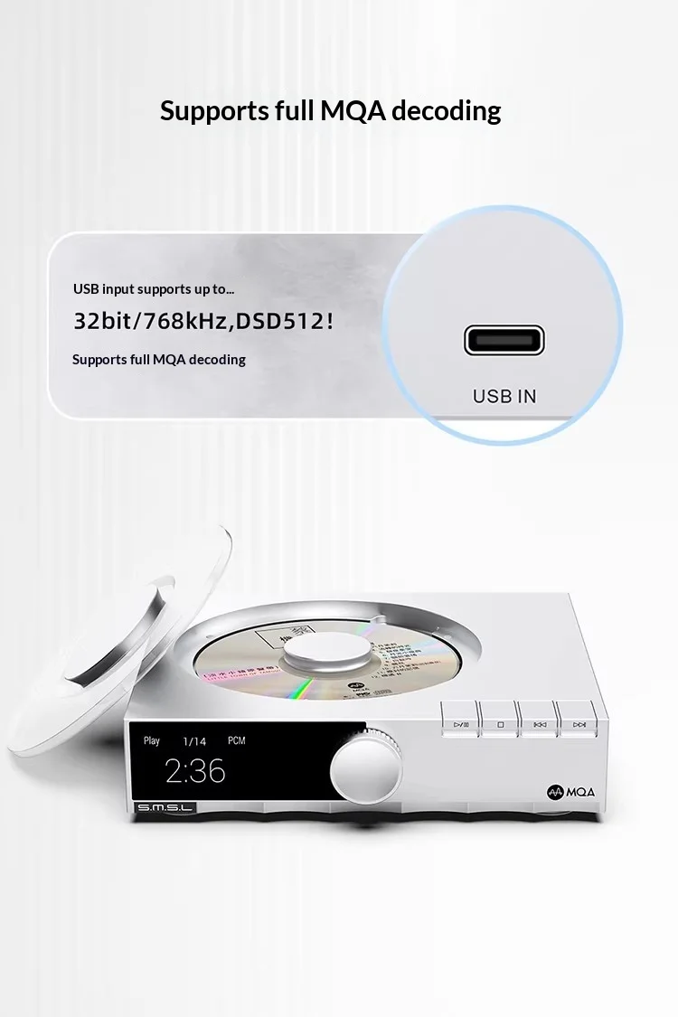 CD-плеер SMSL PL200T с поддержкой воспроизведения звука без потерь, коаксиальный выход, оптоволоконный выход, AESEBU, поддержка MQA, полное декодирование, идеально подходит для подарков. (art.: 3920da8aeabb6) - 3920da8aeabb6