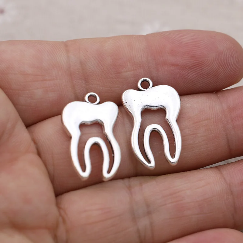 

10Pcs Silver Plated Tooth Charms Pendants for Jewelry Making Bracelet Earrings Necklace DIY Craft Accessories 24x15mm