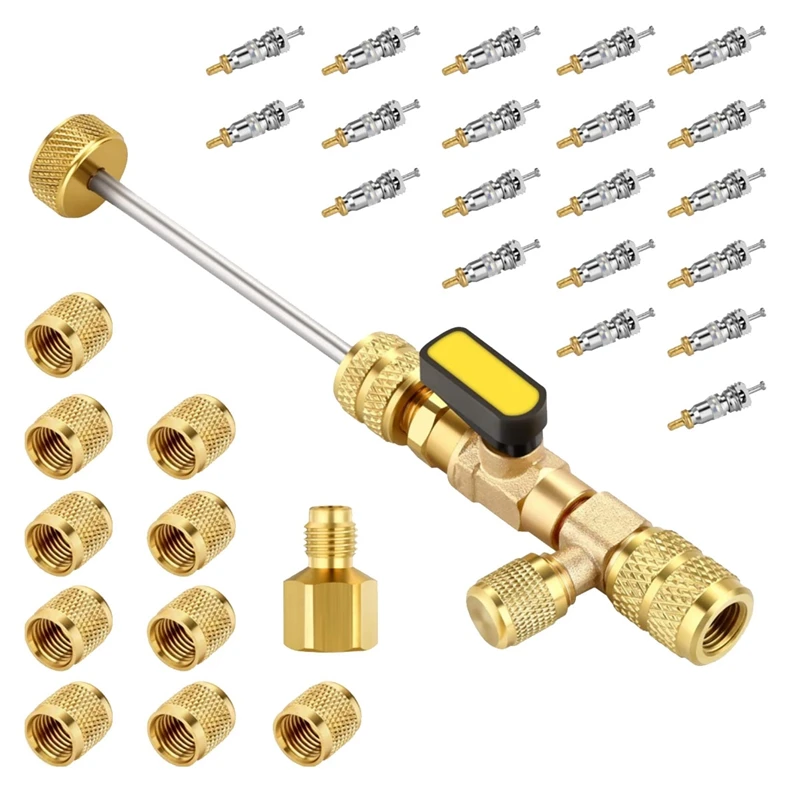 

Valve Cores Replacement With Dual Size 1/4 & 5/16 Port For With R22 R12 R407 R410 R404 R32 R600
