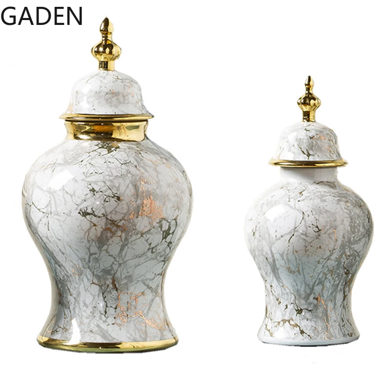 Kreative Keramik Marmor Muster Vase Ingwer Jar Dekoration Licht Luxus Wohnzimmer Getrocknete Blume Blume Anordnung Zubehör