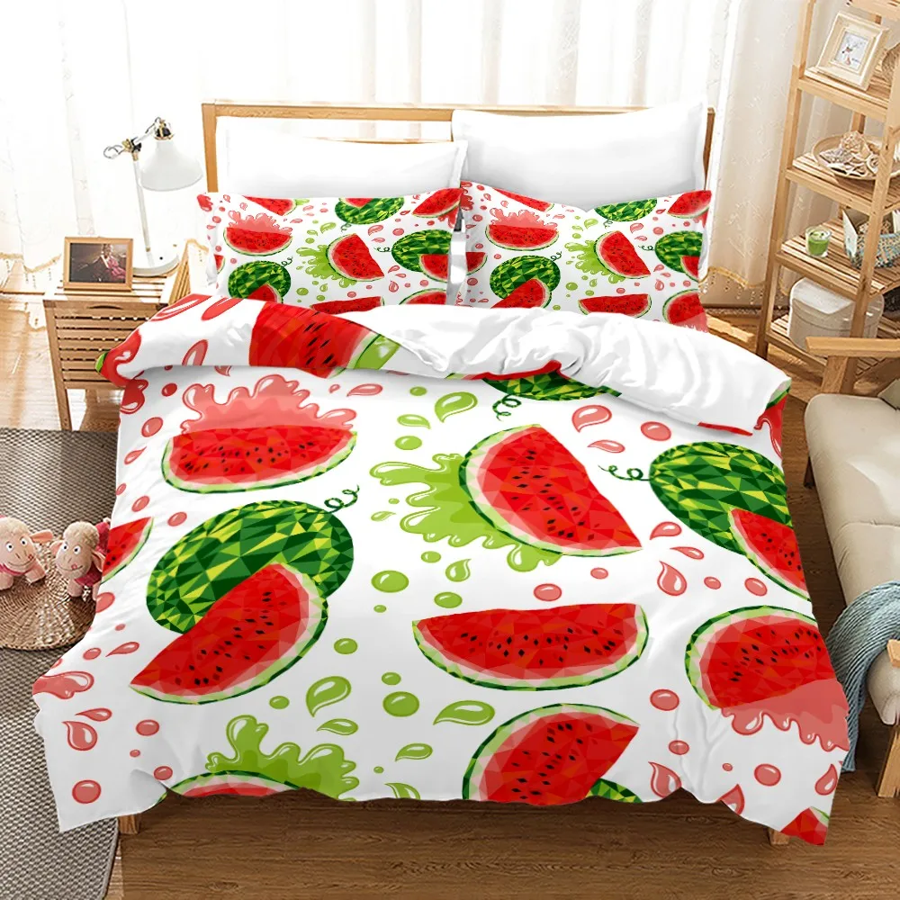 

Cartoon Red Watermelon Bedding Set Summer Fruit Bed Linen Microfiber Double Queen King Twin Size Duvet Cover Kids Bedroom Decor