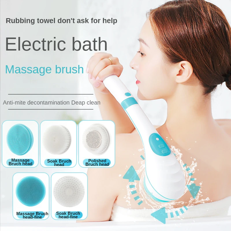 

5 In 1 USB Electric Bath Brush Waterproof 4 In Electric Bath Shower Brush Automatic Massage Body Brush Rotating Shower Brush Spa