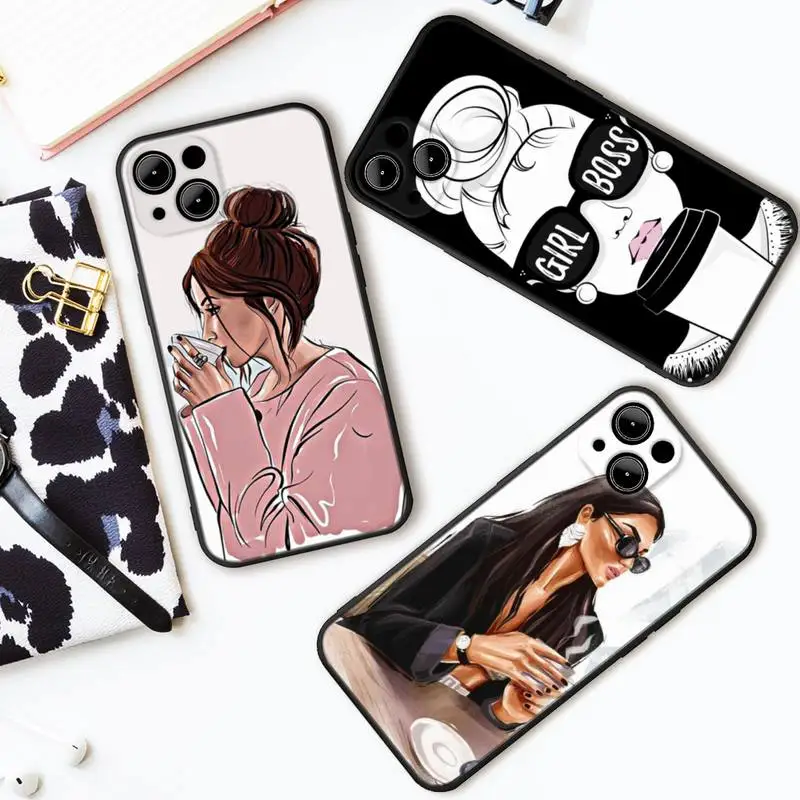 

Princess Female boss coffee Phone Case For iphone13 12 Pro 11 Pro Max X XR Mini XS 7 8 plus 2020 se phone Full Coverage Covers