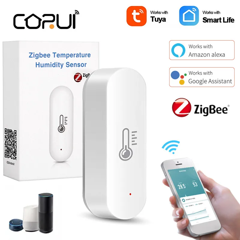

Corui Tuya ZigBee Smart Temperature And Humidity Sensor Wifi Indoor Hygrometer Controller Monitoring Work With Alexa Google Home
