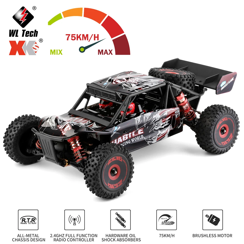 

RC Car WLtoys 124016 V2 Brushless Truck 75KM 1:12 AWD Brushless Electric High Speed Off-Road Drift Remote Control Toys