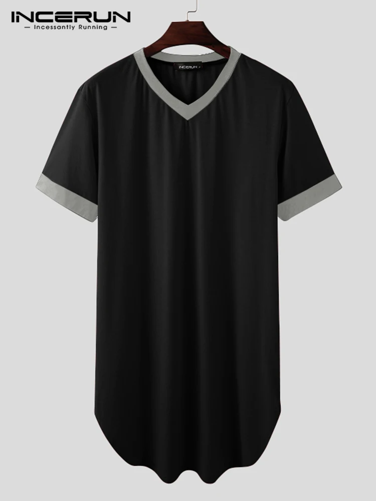 INCERUN 2023 Comfortable Homewear Men's Solid Patchwork Sleeve Sleep Robes Casual Loungewear Male Short Sleeve Nightdress S-5XL