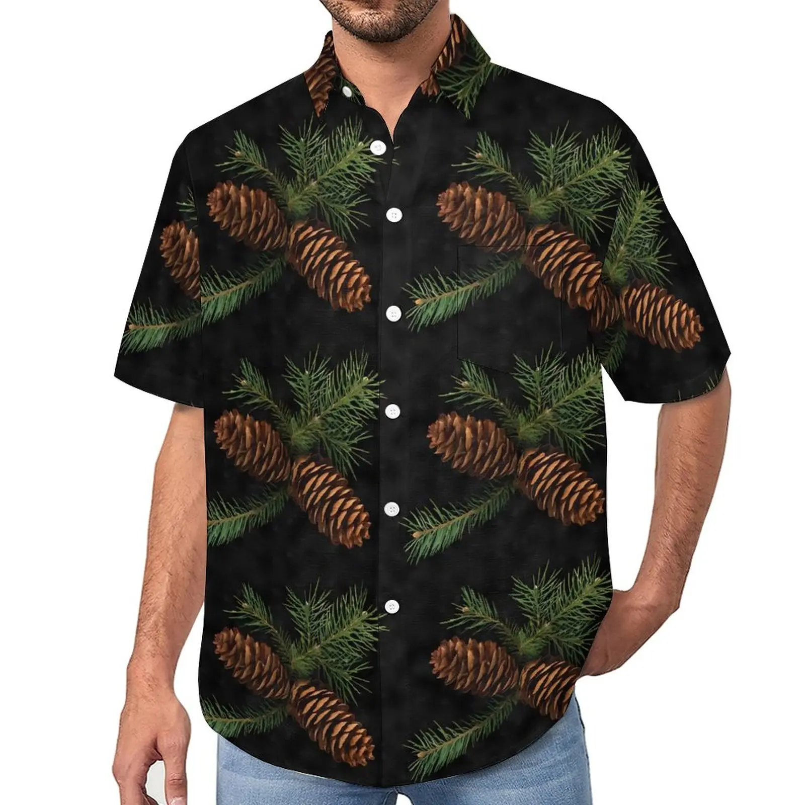 

Watercolor Pine Cones Blouses Man Woodland Casual Shirts Hawaiian Short-Sleeved Design Aesthetic Oversize Vacation Shirt Gift