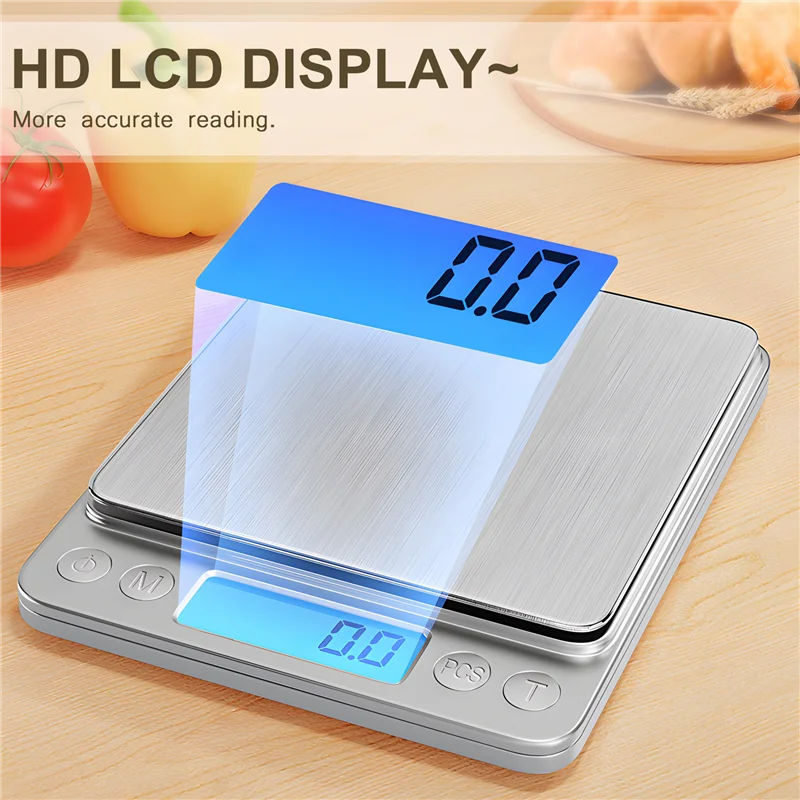 

500g x 0.01g Portable Mini Electronic Food Scales Pocket Case Postal Kitchen Jewelry Weight Balance Digital Scale With 2 Tray