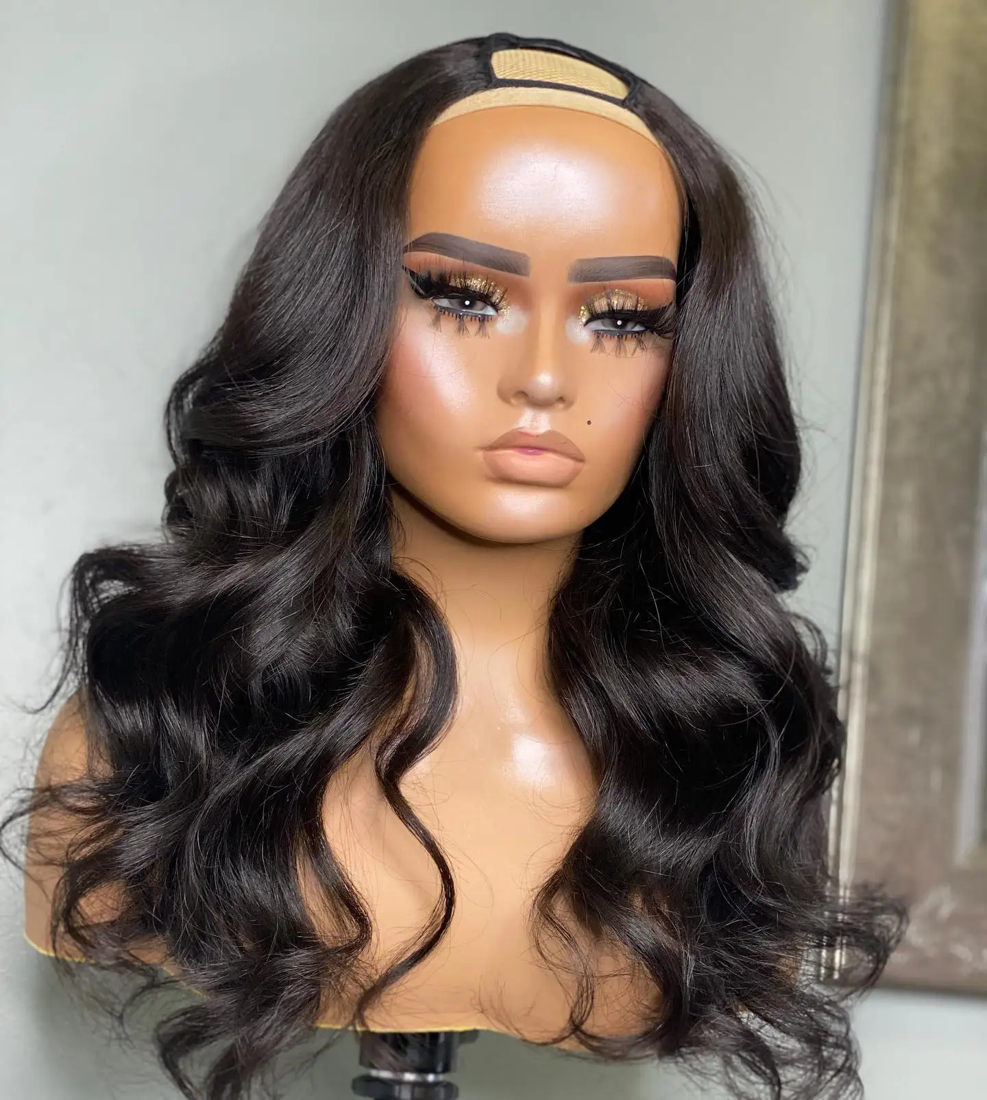 Jewish 24 inch Long Body Wavy U Part Wig European Remy Human Hair Wigs Middle Part Soft Glueless Wig For Black Women