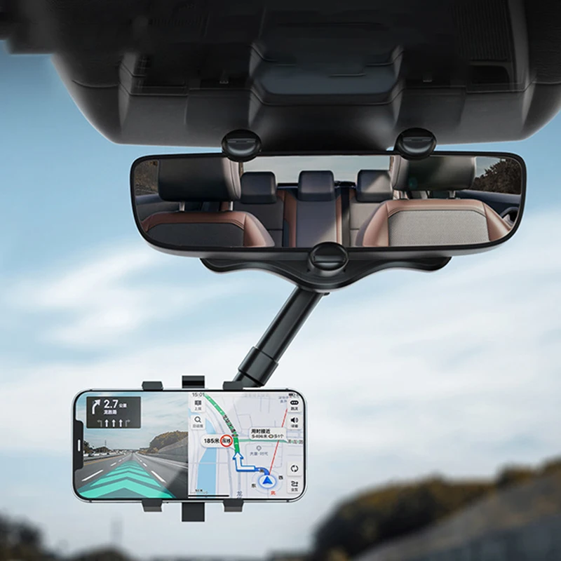 

Car Phone Holder Rearview Mirror Mount GPS Smartphone Holder 360° Rotation Adjustable Telescopic Cellphone Stand Auto Bracket