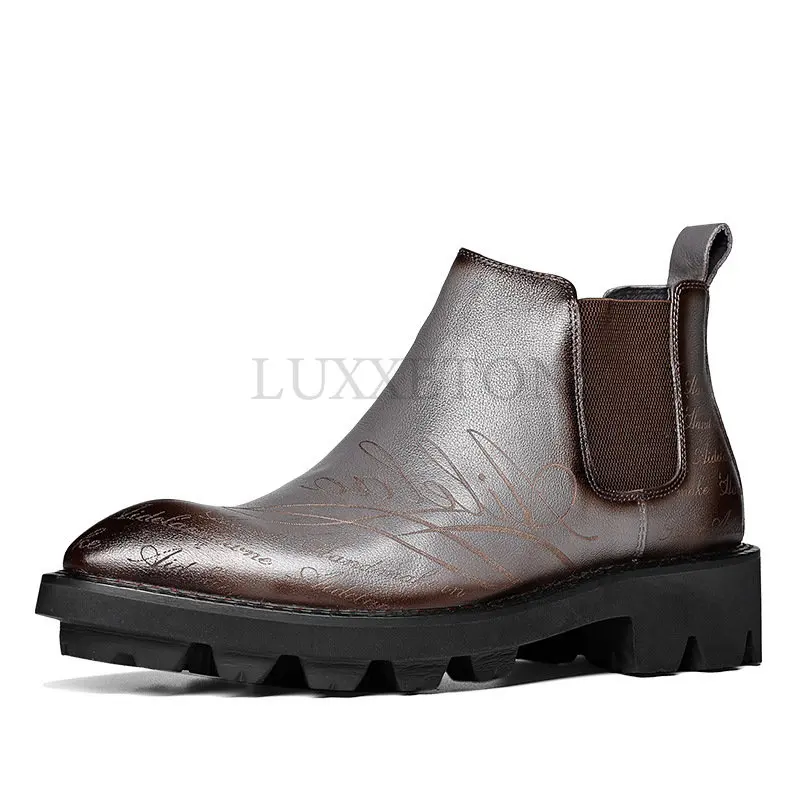 

Mens Casual Business Office Formal Dress Chelsea Boots Platform Shoes Genuine Leather Boot Black Ankle Botas Hombre Chaussure