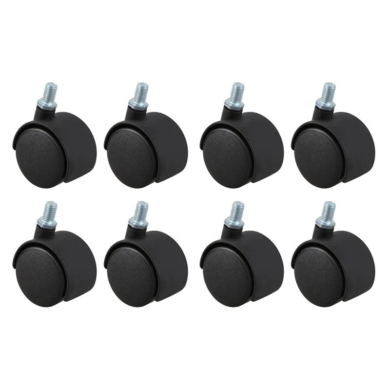 

HOT SALE Plastic Swivel Caster 8Mm Screw Stem 1.5-Inch Dia Wheel 8 Pcs Black