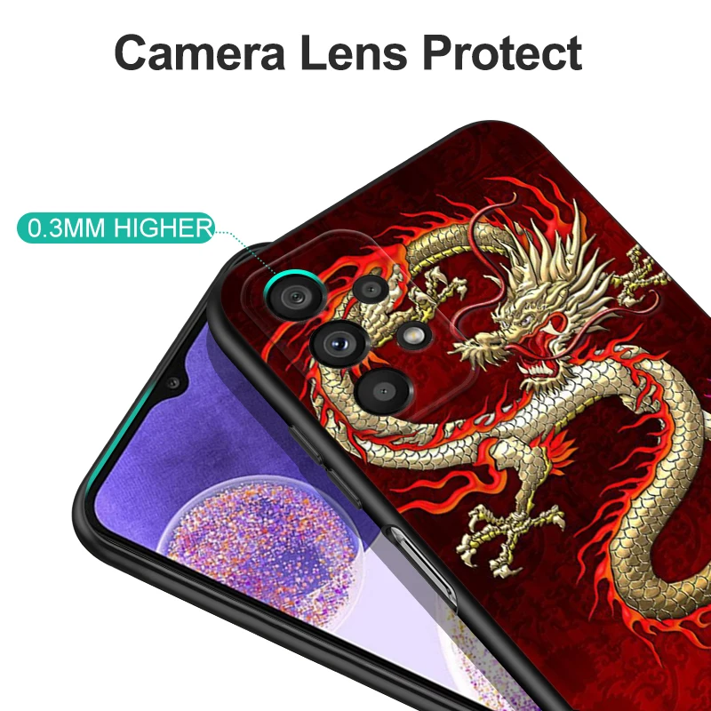 Black tpu Case For Samsung galaxy S23 S22 S20 S21 FE PLUS ultra+S10 E lite cover DRAGON TATTOO JAPANESE