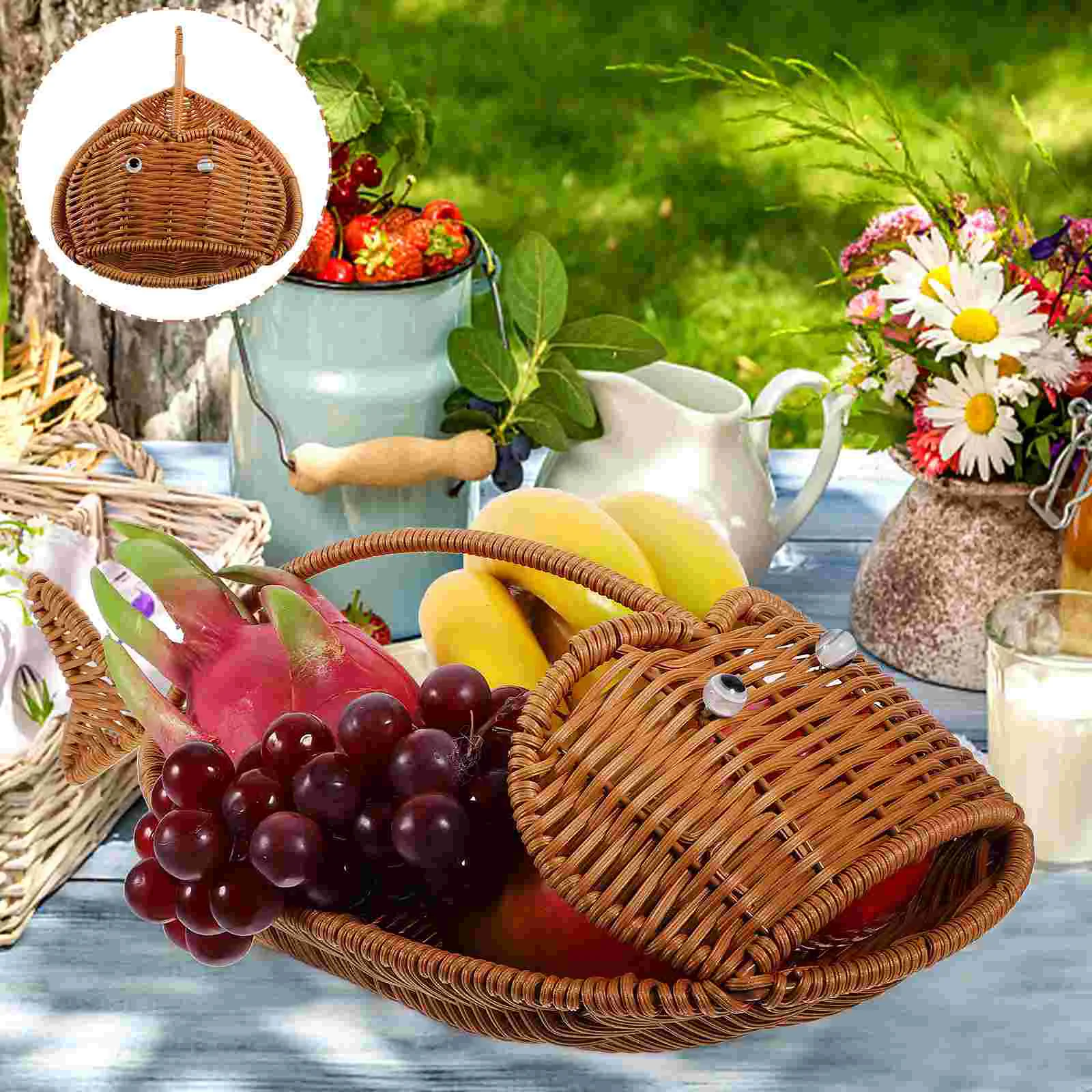 

Fish Shape Woven Basket Household Storage Fruit Organizer Baskets For Kitchens Holder Countertop Imitation Rattan