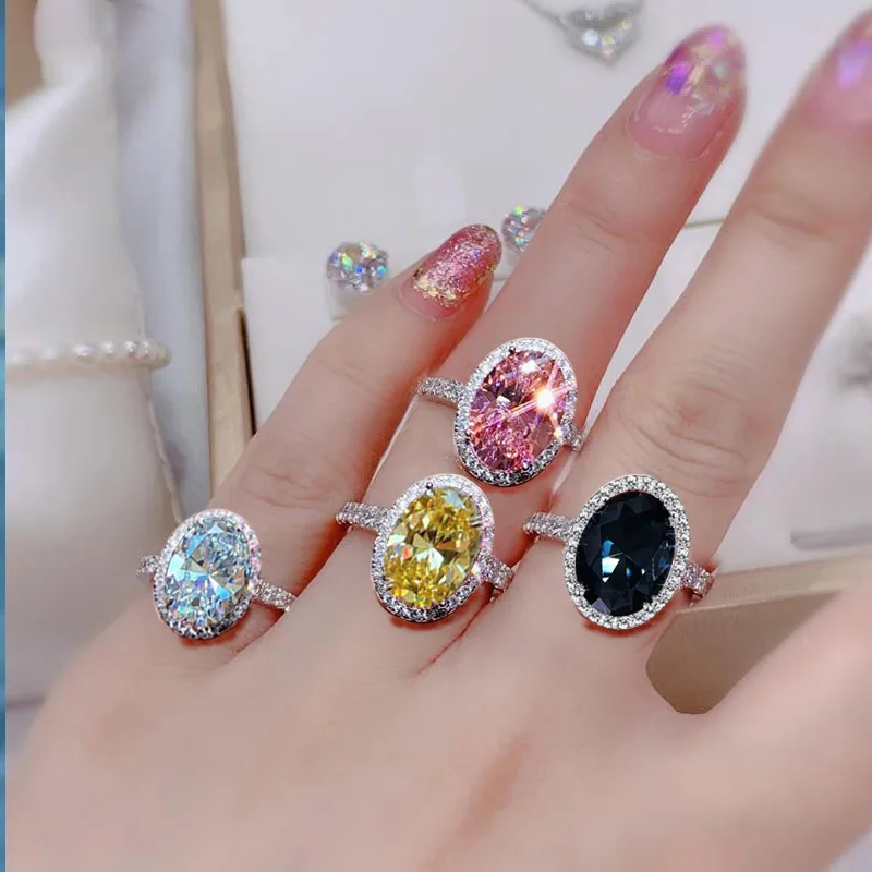 

Yellow Diamond Imitation Citrine Ring Female Color Treasure Female High-end Full Diamond Ring Pink Black Gemstone Jewelry