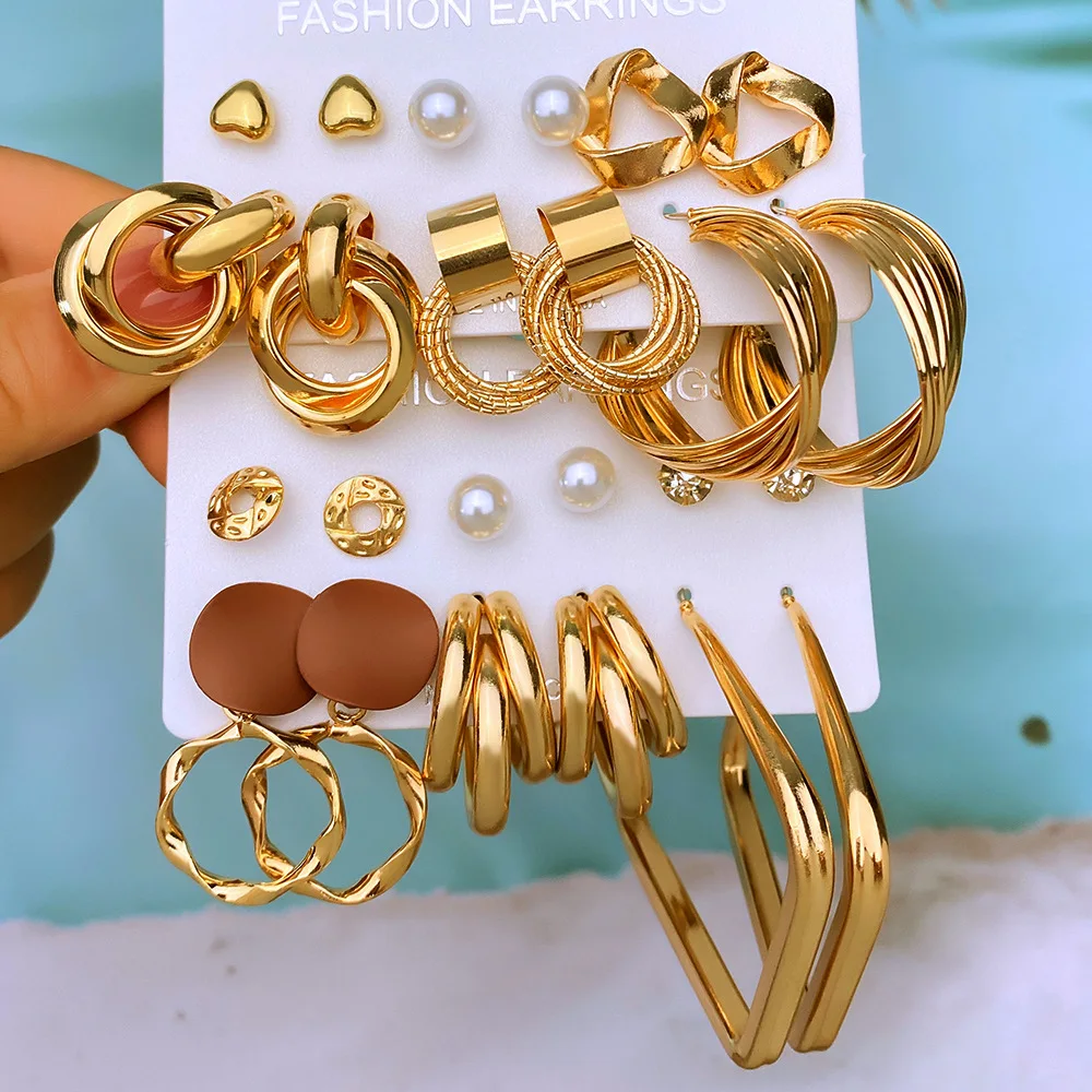 

6-pcs Earrings For Women Multilayer Geometric Earrings Circle Butterfly Stud Set Creative Butterfly Pendant Women Earrings yc