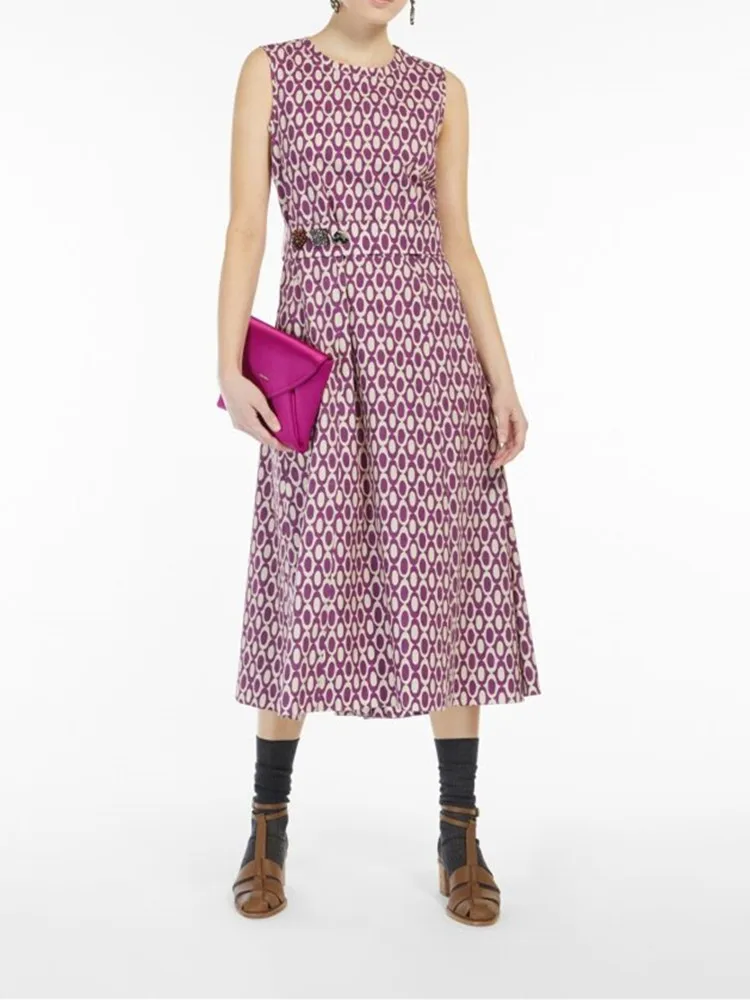

Женское винтажное платье миди без рукавов, фиолетовое Длинное свободное платье из 100% хлопка с круглым вырезом и поясом с шипами, облегающее ...