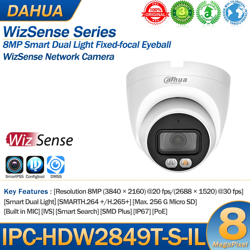 

Dahua телефон, 8 Мп, умный двойной телефон, сетевая POE IP-камера, Full Color SD MIC IVS SMD Plus IP67 4K IPC