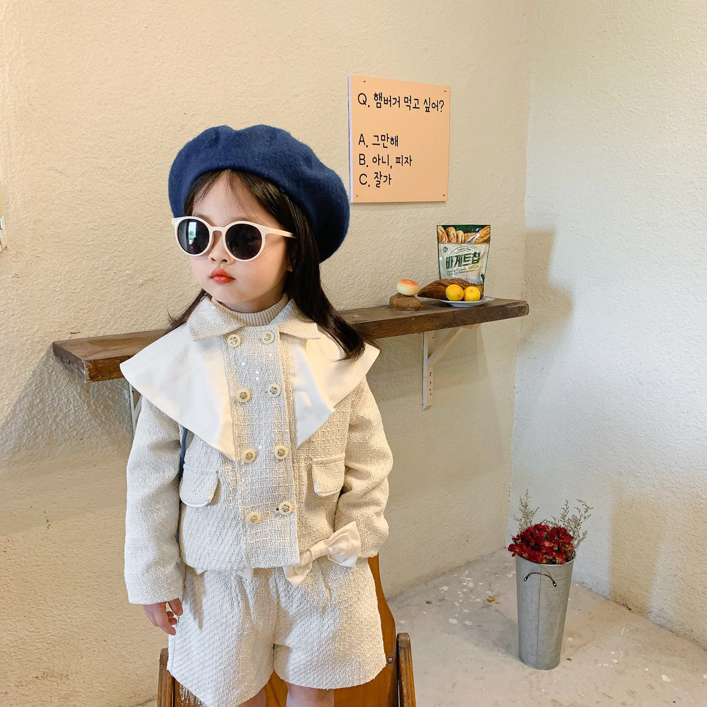 

Lady Style Girls Sets Suit Toddler Baby Children'S White Clothing Autumn Winter Plaid Bow Clothes Pants Kids Little Girl Coats