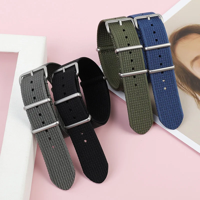 

1PC 18/20/22mm Replacement Nylon Watchband Stainless Steel Buckle Watch Straps Solid Color New Watchband Accessories Versatile