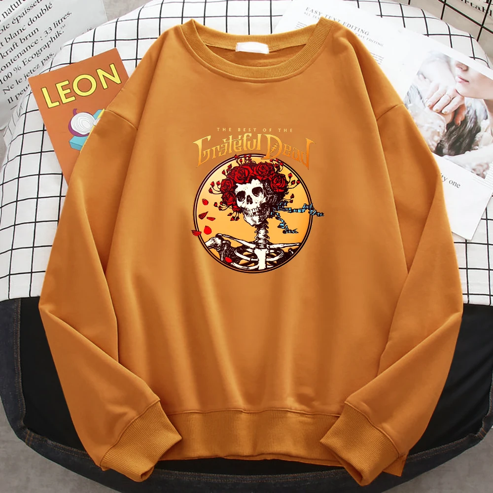 

Grateful Dead Skull With Rose Wreath Print Women Sweatwear Aesthetic Soft Pullover Autumn Fleece Sportswears Street Crewneck Top