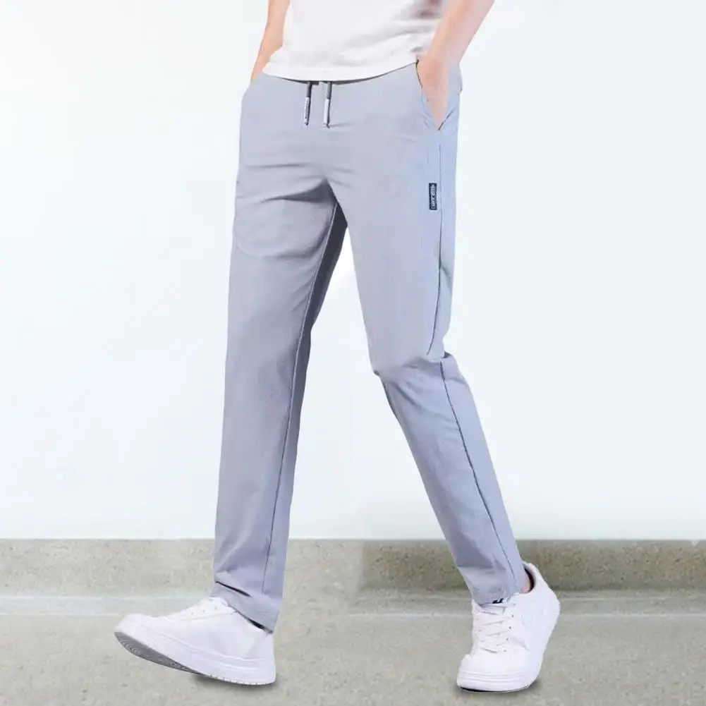 

Popular Men Sweatpants Solid Color Daily Wear Warm Pure Color Drawstring Pants