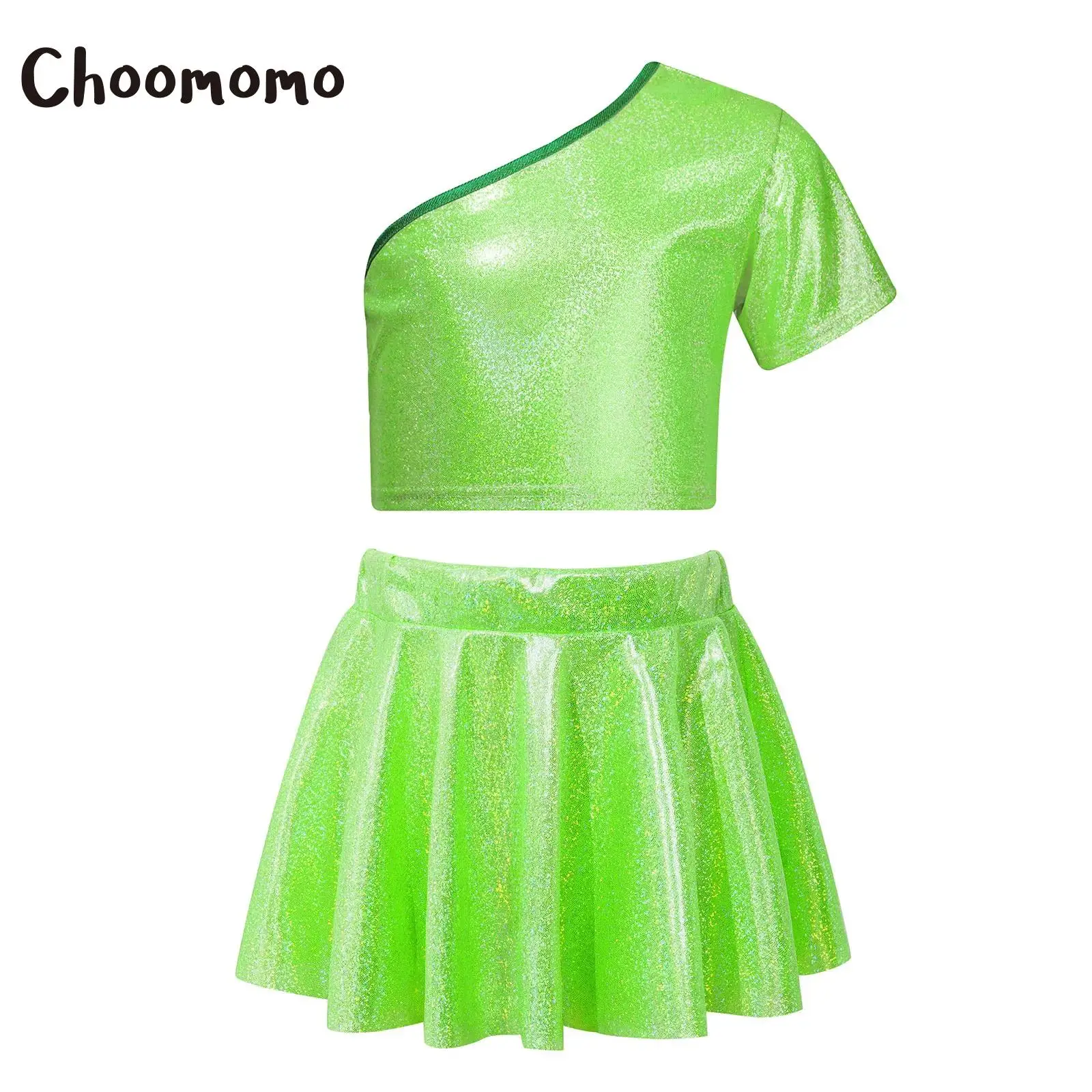 Детский голографический танцевальный наряд для девочек короткий топ на одно