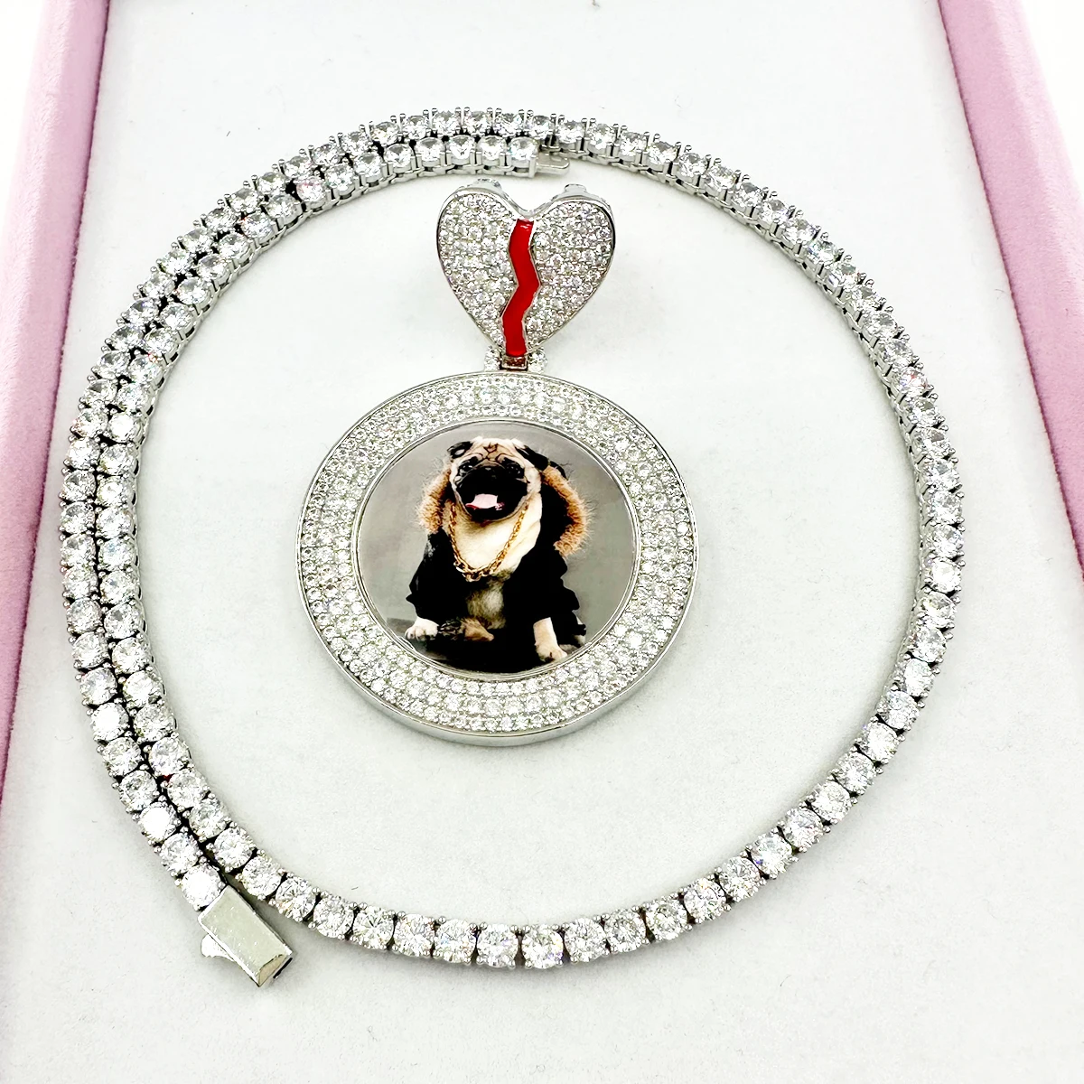 Drip Letter Custom Photo Necklace for Women Personalized Picture Pendant Broken Heart Bail Hip Hop Jewelry