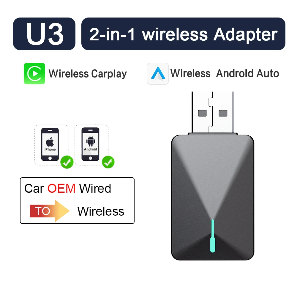 

Новый мини-U3 серый 2 в 1, беспроводной адаптер Carplay, Bluetooth, Wi-Fi, автоматическое подключение, беспроводной Android Auto Dongle, обновление OTA онлайн
