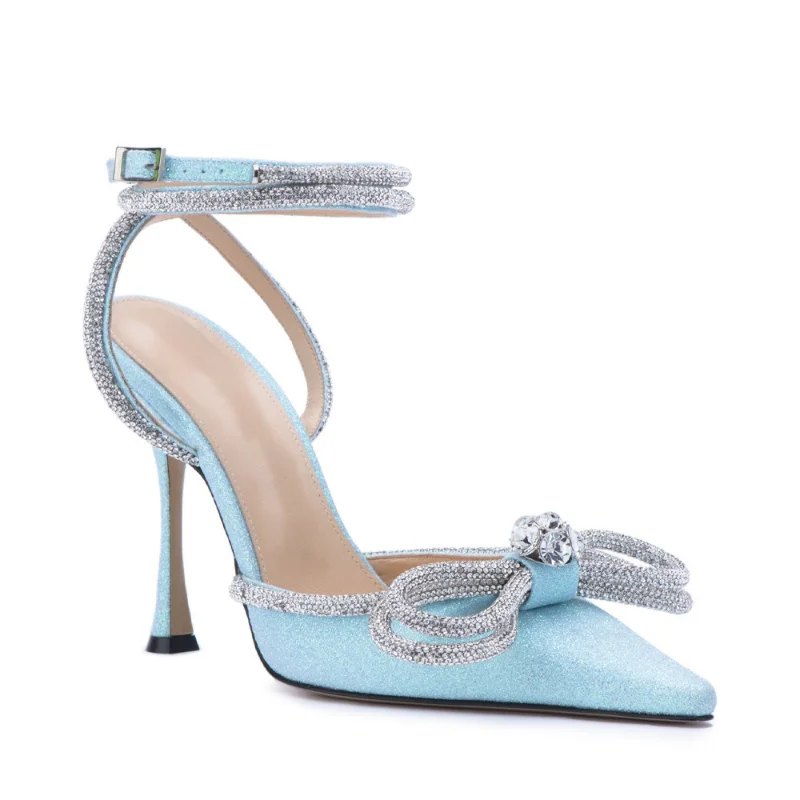 

Crystal Women Pumps Shoes Sexy Ankle Strap Rhinestones Bowknot Wedding High Heels Ladies Fashion Summer Party Shoes Woman Pumps