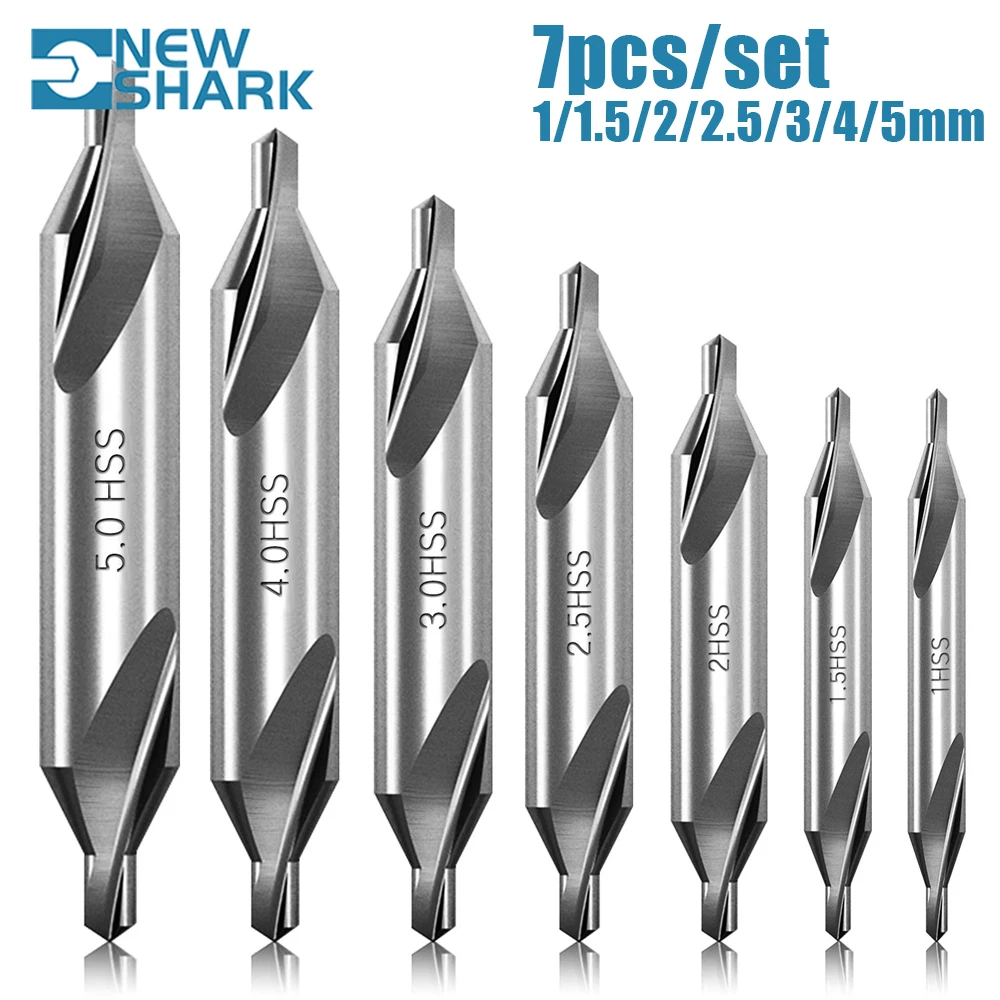 Newshark 7pcs Center Drill Bit Set HSS 60-Degree Angle Center Drill Bits Countersink 1.0/1.5/2.0/2.5/3.0/4.0/5.0mm Metal Drills