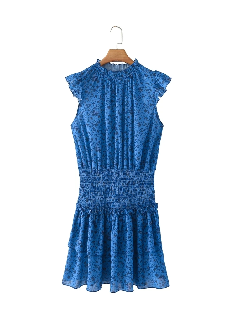 

Women Flower Printing Chiffon Cascading Ruffle Dress Summer Female Flying Sleeve Mini Vestidos LUJIA ALAN D9835