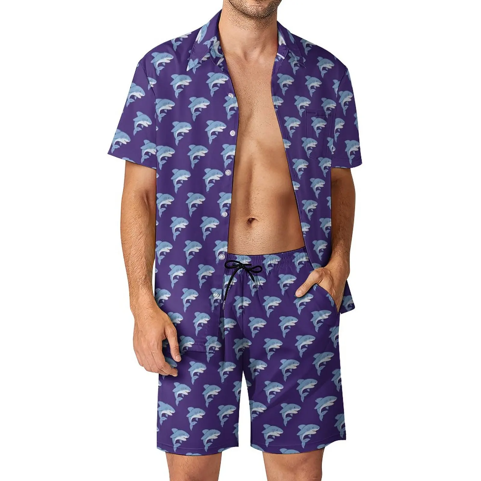 

Stay Wild Shark Beach Men Sets Animal Print Casual Shirt Set Summer Design Shorts Two-piece Novelty Suit Plus Size 2XL 3XL