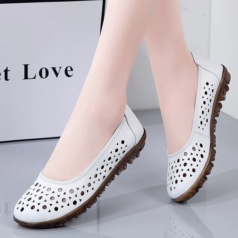 

Summer Women Casual Shoes Leather Slip-on Lofers Ladies Non-slip Flats Shoes Cut Out Breathable Women's Moccasins Zapatos Mujer