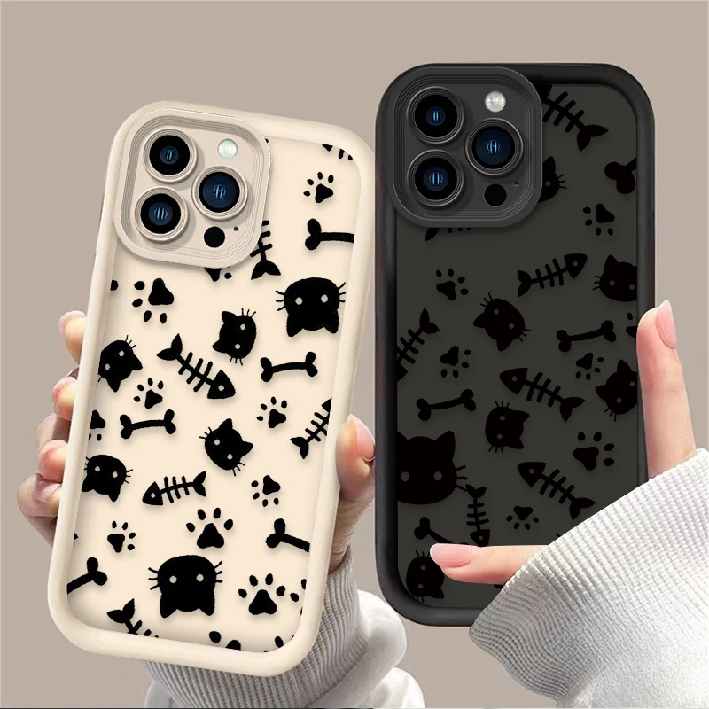 Фото Lovely Cartoon Black Cat Phone Case For iPhone 16 14 15 13 12 11 Pro Max X XS X S Max XR SE 2020 7 8 Plus iphone16 Back Cover №3