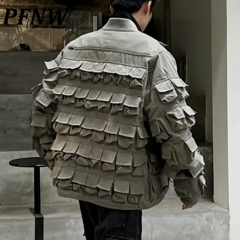 

PFNW Autumn Men's Multi Pockets Darkwear Techwear Jackets Safari Style Streetwear Motorcycle Deconstructed Tactical Coat 12Z1763