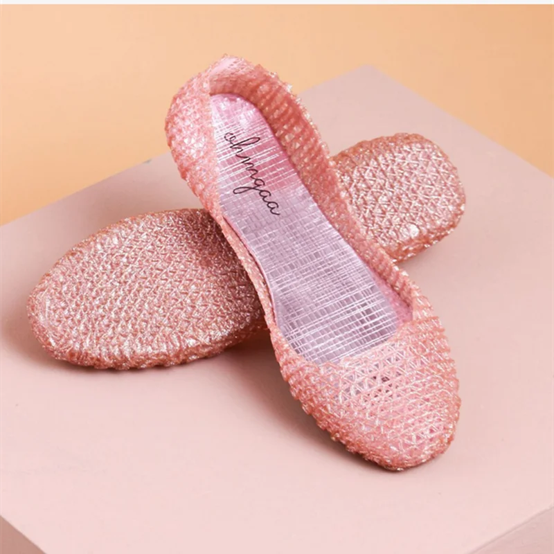Lady Low Price Free Shipping Ballet Flats Bling PVC Mary Jeans Cut-Outs Breathable Slip-Ons Round Toe Jelly Casual Summer Loafer