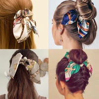 2022 fashion floral bow satin long ribbon ponytail scarf hair tie scrunchies women elastic hair bands hair accessories wholesale